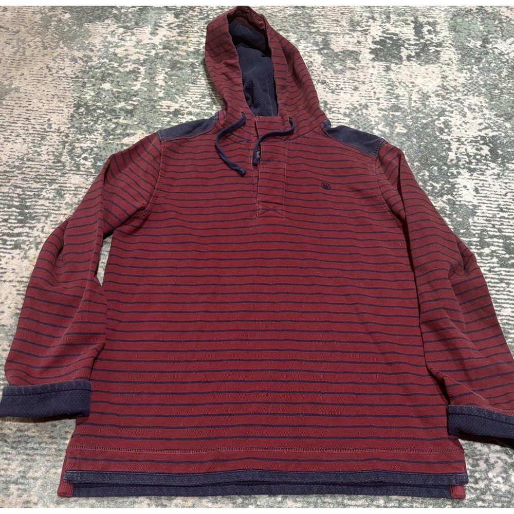 FatFace The Airlie Men's Hoodie Medium M Red Blue Striped Knit Henley Pullover